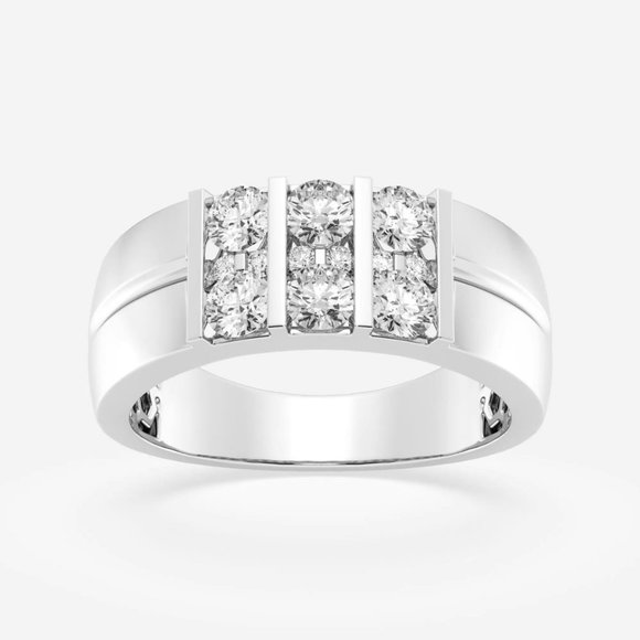 1 /13 ctw Round Lab Grown Diamond Men's Triple Row Channel Set Wedding Band - Picture 1 of 6